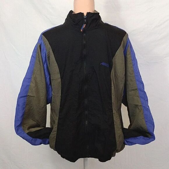 VTG 90's Brooks Black Grey Colorblock Nylon Unisex Jacket Men's Medium - Picture 4 of 16
